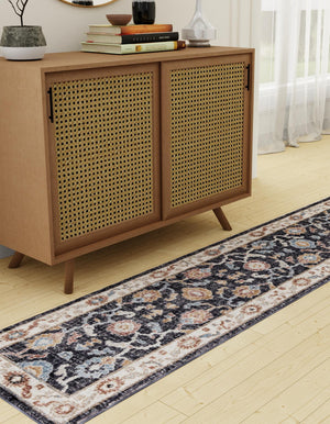 Charcoal Gray 2' x 6' Eco Traditional Runner Area Rug 100% Recycled Space Dyed Polyester With Cotton Backing Classic Pattern Carpet for Living, Dining, Office Space for Sale at Rug Engine