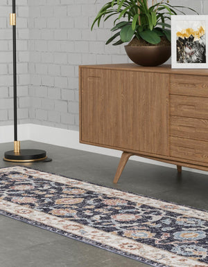 Charcoal Gray 2' x 8' Eco Traditional Runner Area Rug 100% Recycled Space Dyed Polyester With Cotton Backing Classic Pattern Carpet for Living, Dining, Office Space for Sale at Rug Engine