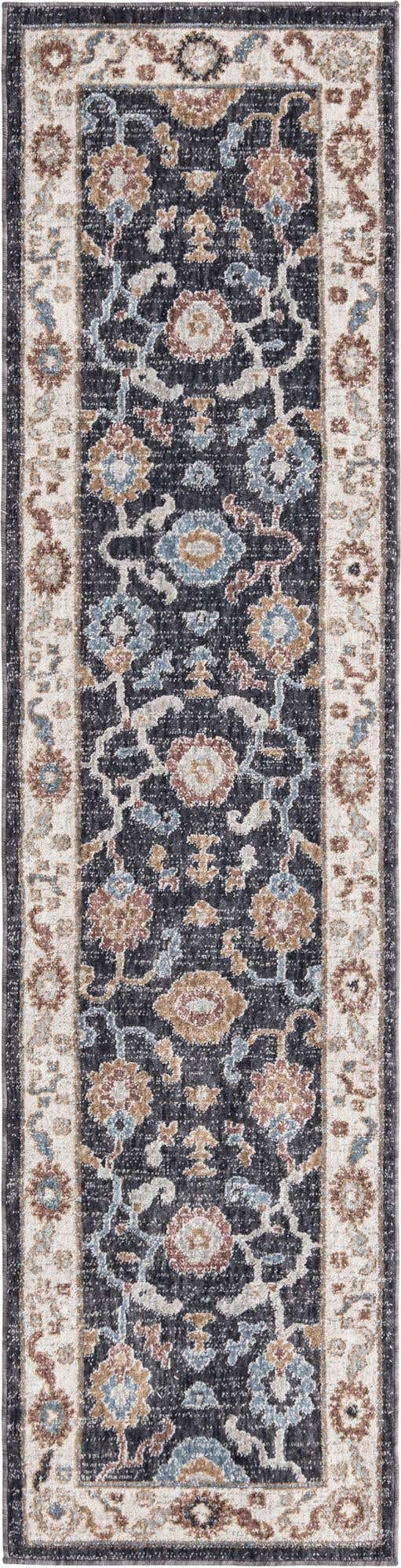 Charcoal Gray 2' x 8' Eco Traditional Runner Area Rug 100% Recycled Space Dyed Polyester With Cotton Backing Classic Pattern Carpet for Living, Dining, Office Space for Sale at Rug Engine