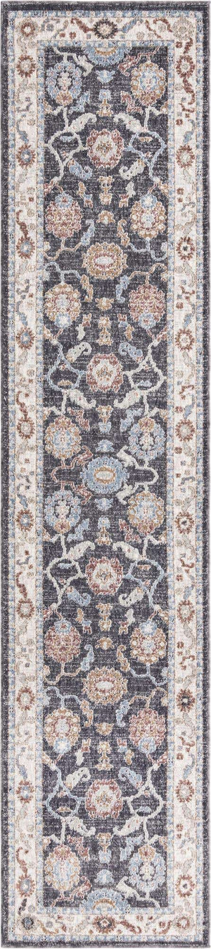 Charcoal Gray 2' 7 x 12' Eco Traditional Runner Area Rug 100% Recycled Space Dyed Polyester With Cotton Backing Classic Pattern Carpet for Living, Dining, Office Space for Sale at Rug Engine