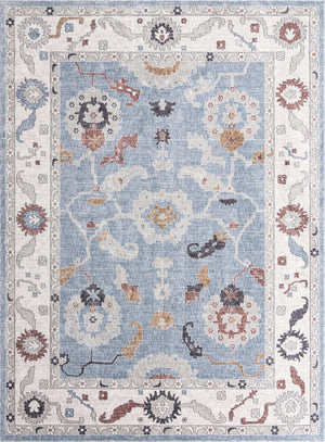 Harbor Blue 10' x 13' Eco Traditional Rectangle Area Rug 100% Recycled Space Dyed Polyester With Cotton Backing Classic Pattern Carpet for Living, Dining, Office Space for Sale at Rug Engine
