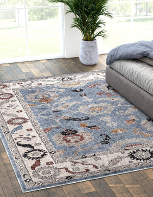 Harbor Blue 5' 3 x 8' Eco Traditional Rectangle Area Rug 100% Recycled Space Dyed Polyester With Cotton Backing Classic Pattern Carpet for Living, Dining, Office Space for Sale at Rug Engine