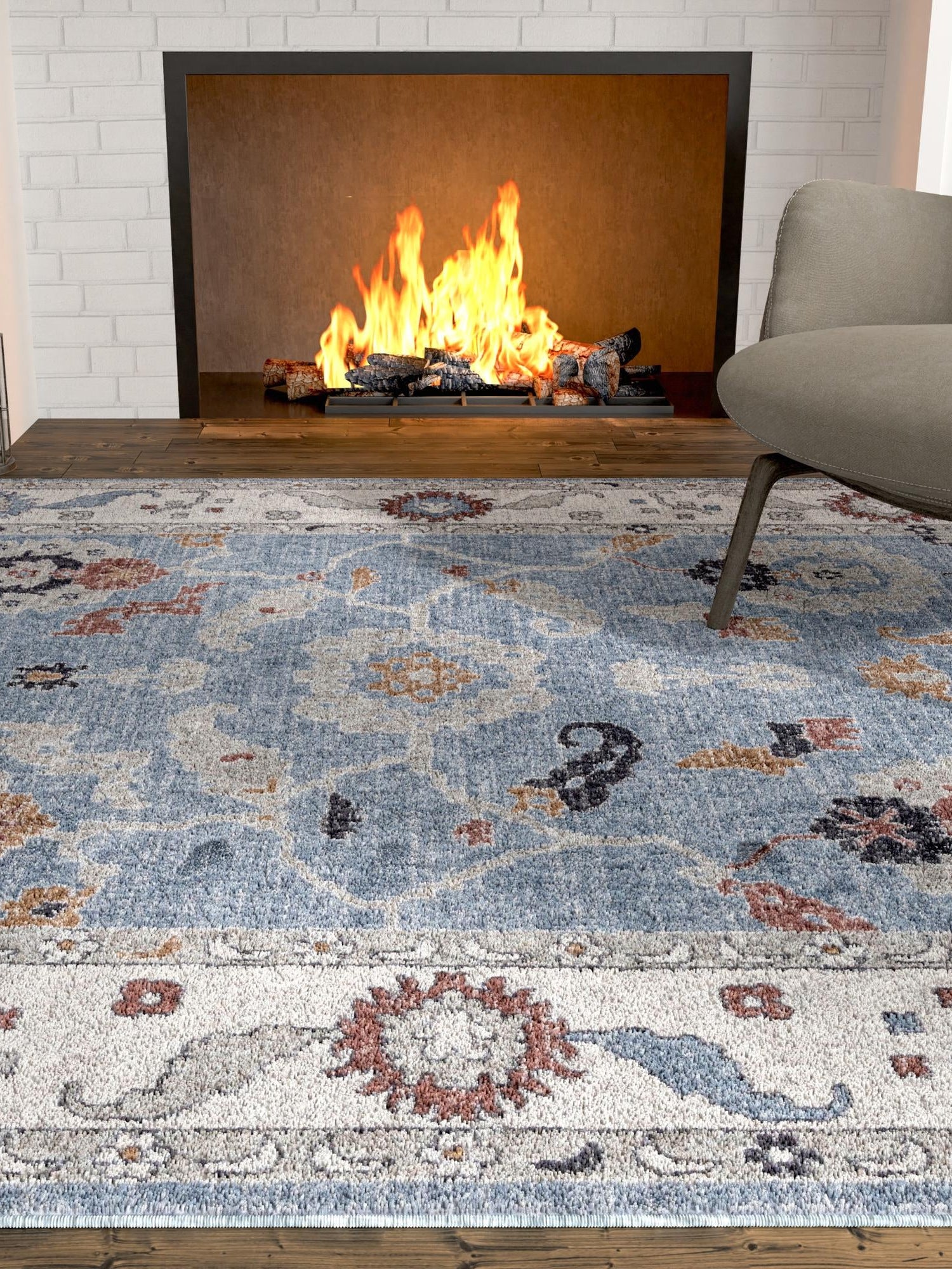 Harbor Blue 4' x 6' Eco Traditional Rectangle Area Rug 100% Recycled Space Dyed Polyester With Cotton Backing Classic Pattern Carpet for Living, Dining, Office Space for Sale at Rug Engine