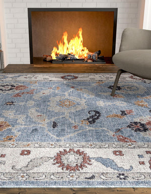 Harbor Blue 7' 10 x 10' Eco Traditional Rectangle Area Rug 100% Recycled Space Dyed Polyester With Cotton Backing Classic Pattern Carpet for Living, Dining, Office Space for Sale at Rug Engine