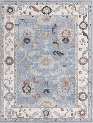 Harbor Blue 7' 10 x 10' Eco Traditional Rectangle Area Rug 100% Recycled Space Dyed Polyester With Cotton Backing Classic Pattern Carpet for Living, Dining, Office Space for Sale at Rug Engine