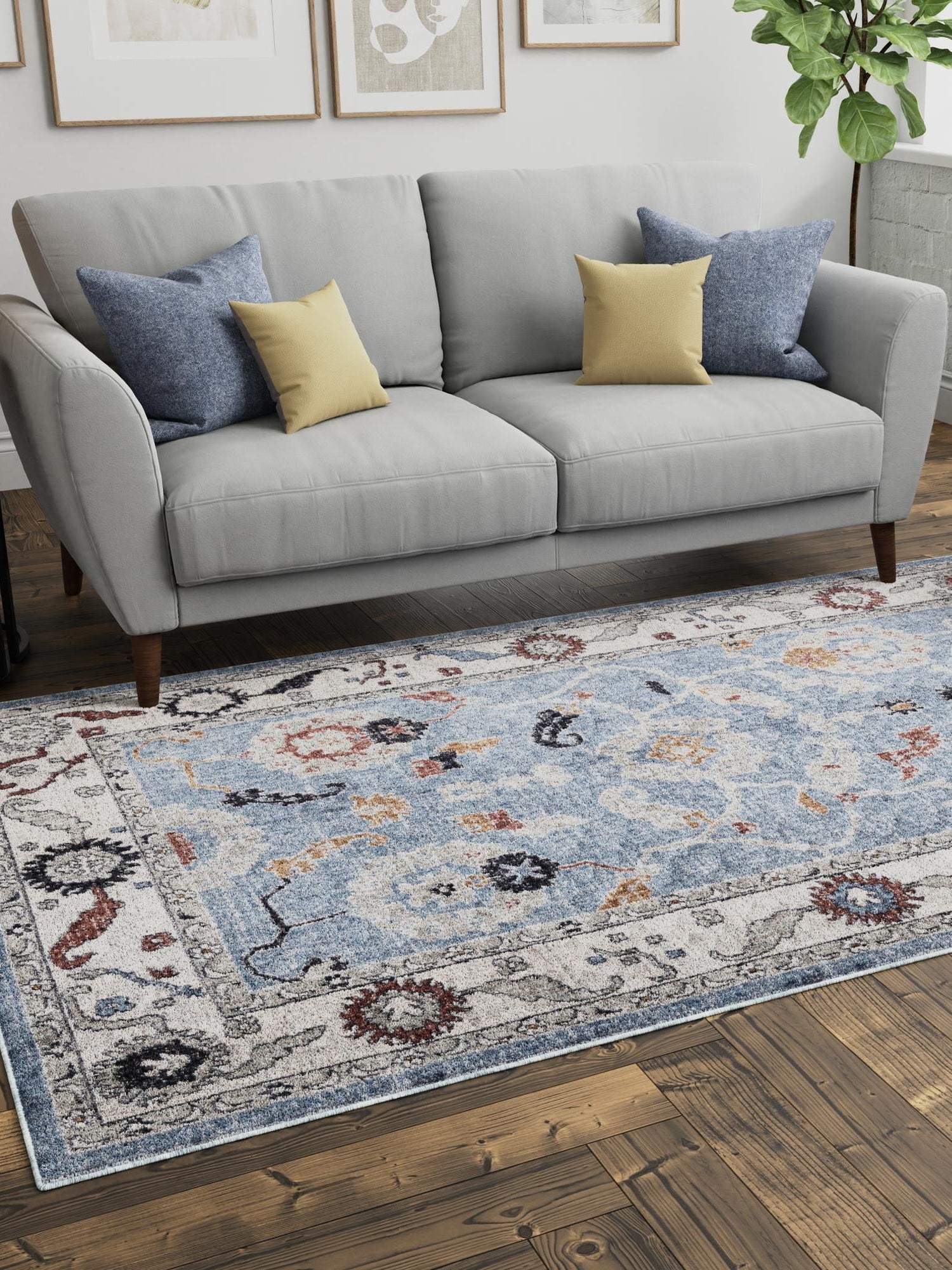 Harbor Blue 7' 10 x 10' Eco Traditional Rectangle Area Rug 100% Recycled Space Dyed Polyester With Cotton Backing Classic Pattern Carpet for Living, Dining, Office Space for Sale at Rug Engine