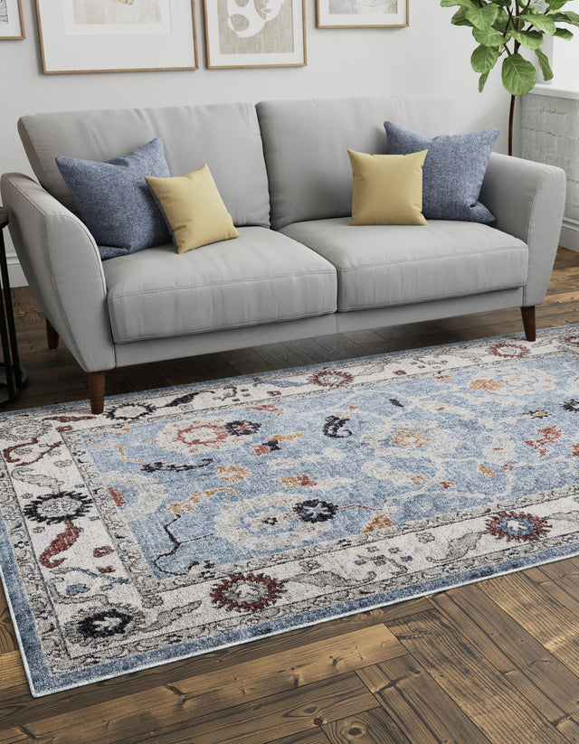 Harbor Blue 7' 10 x 10' Eco Traditional Rectangle Area Rug 100% Recycled Space Dyed Polyester With Cotton Backing Classic Pattern Carpet for Living, Dining, Office Space for Sale at Rug Engine