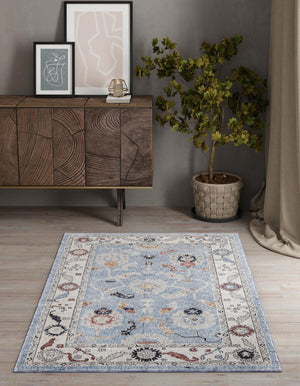 Harbor Blue 10' x 13' Eco Traditional Rectangle Area Rug 100% Recycled Space Dyed Polyester With Cotton Backing Classic Pattern Carpet for Living, Dining, Office Space for Sale at Rug Engine
