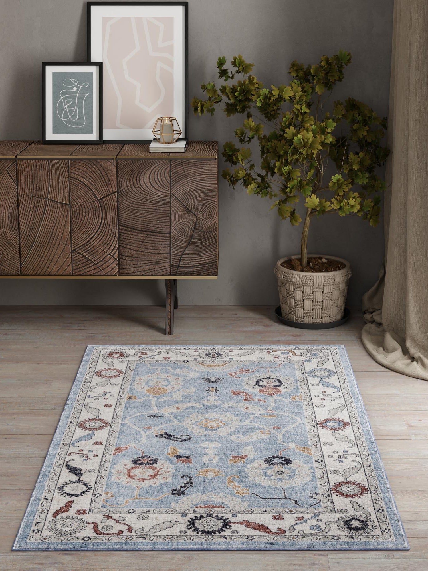 Harbor Blue 7' 10 x 10' Eco Traditional Rectangle Area Rug 100% Recycled Space Dyed Polyester With Cotton Backing Classic Pattern Carpet for Living, Dining, Office Space for Sale at Rug Engine