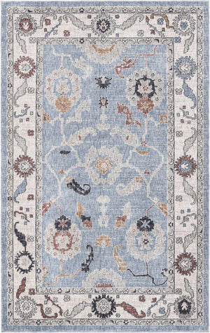 Harbor Blue 5' 3 x 8' Eco Traditional Rectangle Area Rug 100% Recycled Space Dyed Polyester With Cotton Backing Classic Pattern Carpet for Living, Dining, Office Space for Sale at Rug Engine