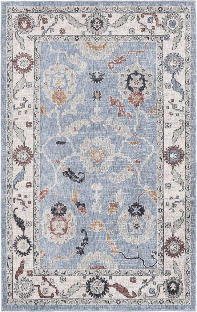 Harbor Blue 5' 3 x 8' Eco Traditional Rectangle Area Rug 100% Recycled Space Dyed Polyester With Cotton Backing Classic Pattern Carpet for Living, Dining, Office Space for Sale at Rug Engine
