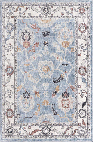 Harbor Blue 4' x 6' Eco Traditional Rectangle Area Rug 100% Recycled Space Dyed Polyester With Cotton Backing Classic Pattern Carpet for Living, Dining, Office Space for Sale at Rug Engine
