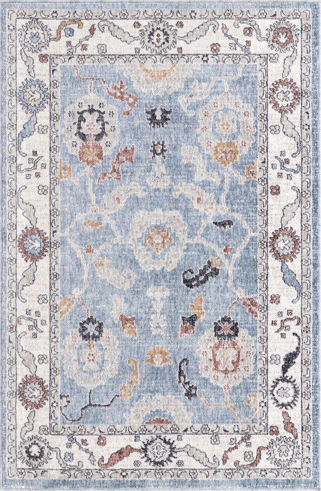 Harbor Blue 4' x 6' Eco Traditional Rectangle Area Rug 100% Recycled Space Dyed Polyester With Cotton Backing Classic Pattern Carpet for Living, Dining, Office Space for Sale at Rug Engine