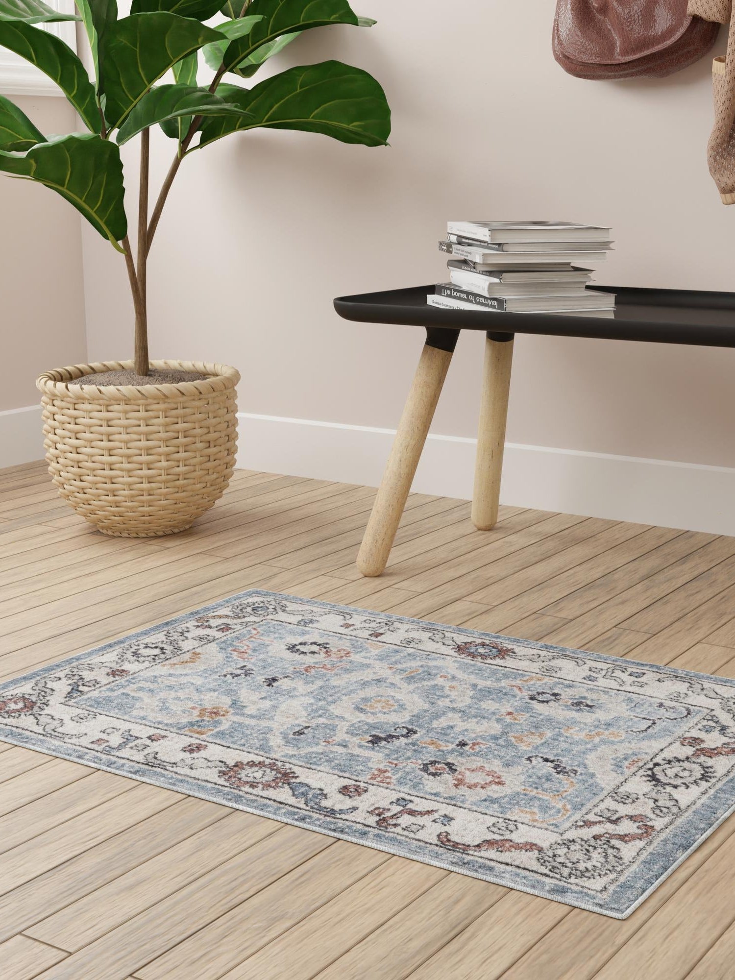 Harbor Blue 5' 3 x 8' Eco Traditional Rectangle Area Rug 100% Recycled Space Dyed Polyester With Cotton Backing Classic Pattern Carpet for Living, Dining, Office Space for Sale at Rug Engine