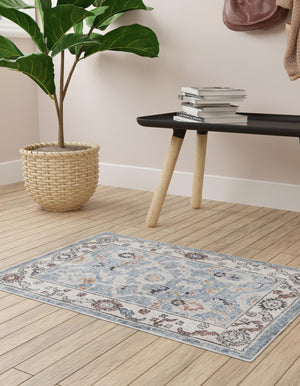 Harbor Blue 7' 10 x 10' Eco Traditional Rectangle Area Rug 100% Recycled Space Dyed Polyester With Cotton Backing Classic Pattern Carpet for Living, Dining, Office Space for Sale at Rug Engine