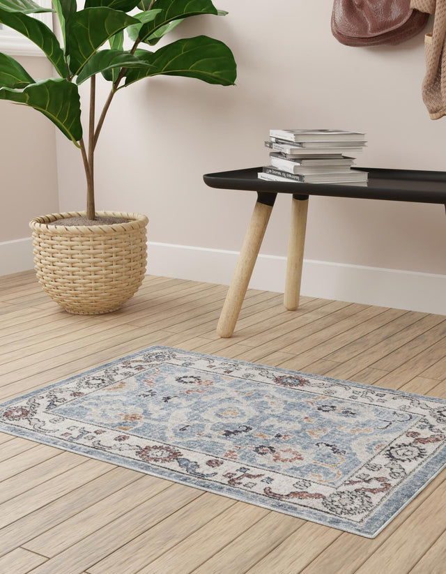 Harbor Blue 7' 10 x 10' Eco Traditional Rectangle Area Rug 100% Recycled Space Dyed Polyester With Cotton Backing Classic Pattern Carpet for Living, Dining, Office Space for Sale at Rug Engine
