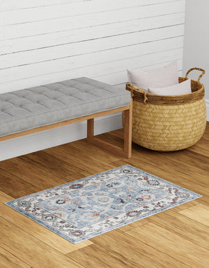 Harbor Blue 5' 3 x 8' Eco Traditional Rectangle Area Rug 100% Recycled Space Dyed Polyester With Cotton Backing Classic Pattern Carpet for Living, Dining, Office Space for Sale at Rug Engine