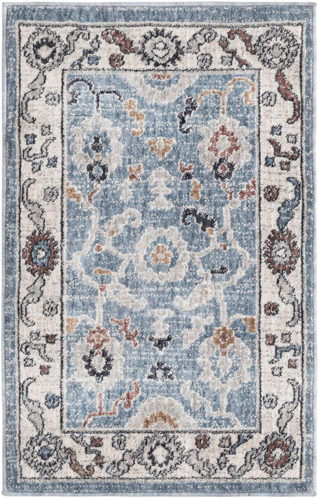 Harbor Blue 2' x 3' Eco Traditional Rectangle Area Rug 100% Recycled Space Dyed Polyester With Cotton Backing Classic Pattern Carpet for Living, Dining, Office Space for Sale at Rug Engine