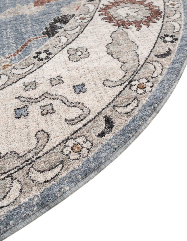 Harbor Blue 7' x 7' Eco Traditional Round Area Rug 100% Recycled Space Dyed Polyester With Cotton Backing Classic Pattern Carpet for Living, Dining, Office Space for Sale at Rug Engine