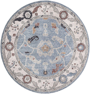 Harbor Blue 7' x 7' Eco Traditional Round Area Rug 100% Recycled Space Dyed Polyester With Cotton Backing Classic Pattern Carpet for Living, Dining, Office Space for Sale at Rug Engine