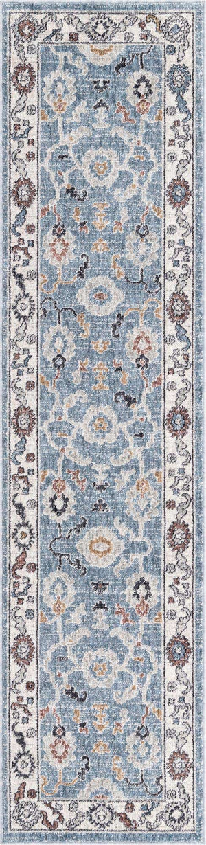Harbor Blue 2' x 8' Eco Traditional Runner Area Rug 100% Recycled Space Dyed Polyester With Cotton Backing Classic Pattern Carpet for Living, Dining, Office Space for Sale at Rug Engine