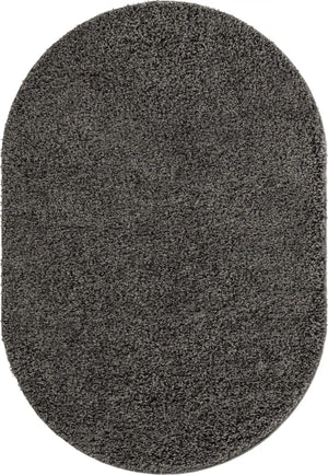 Graphite Gray 4' 1 x 6' 1 Solid Shag Oval Area Rug Thick Soft Touch Fluffy & Plush Shaggy Pile