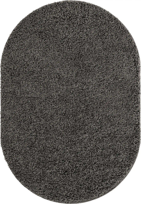 Graphite Gray 4' 1 x 6' 1 Solid Shag Oval Area Rug Thick Soft Touch Fluffy & Plush Shaggy Pile