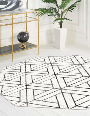 White 5' 3 x 5' 3 Matrix Trellis Octagon Area Rug 100% Polyester Geometric Pattern Modern Carpet for Living, Dining, Bedroom, Office for Sale at Rug Engine