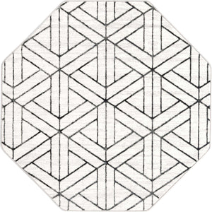 White 5' 3 x 5' 3 Matrix Trellis Octagon Area Rug 100% Polyester Geometric Pattern Modern Carpet for Living, Dining, Bedroom, Office for Sale at Rug Engine