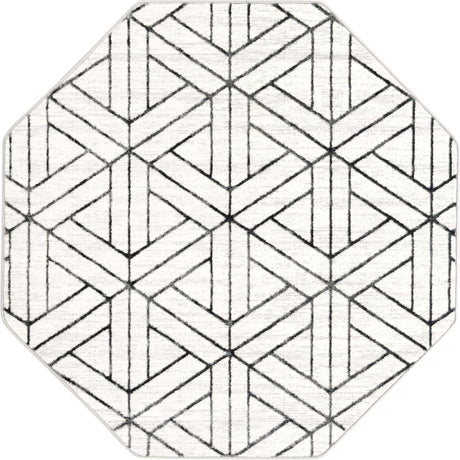 White 5' 3 x 5' 3 Matrix Trellis Octagon Area Rug 100% Polyester Geometric Pattern Modern Carpet for Living, Dining, Bedroom, Office for Sale at Rug Engine