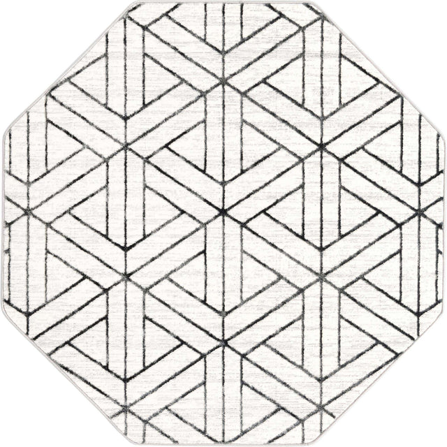 White 5' 3 x 5' 3 Matrix Trellis Octagon Area Rug 100% Polyester Geometric Pattern Modern Carpet for Living, Dining, Bedroom, Office for Sale at Rug Engine