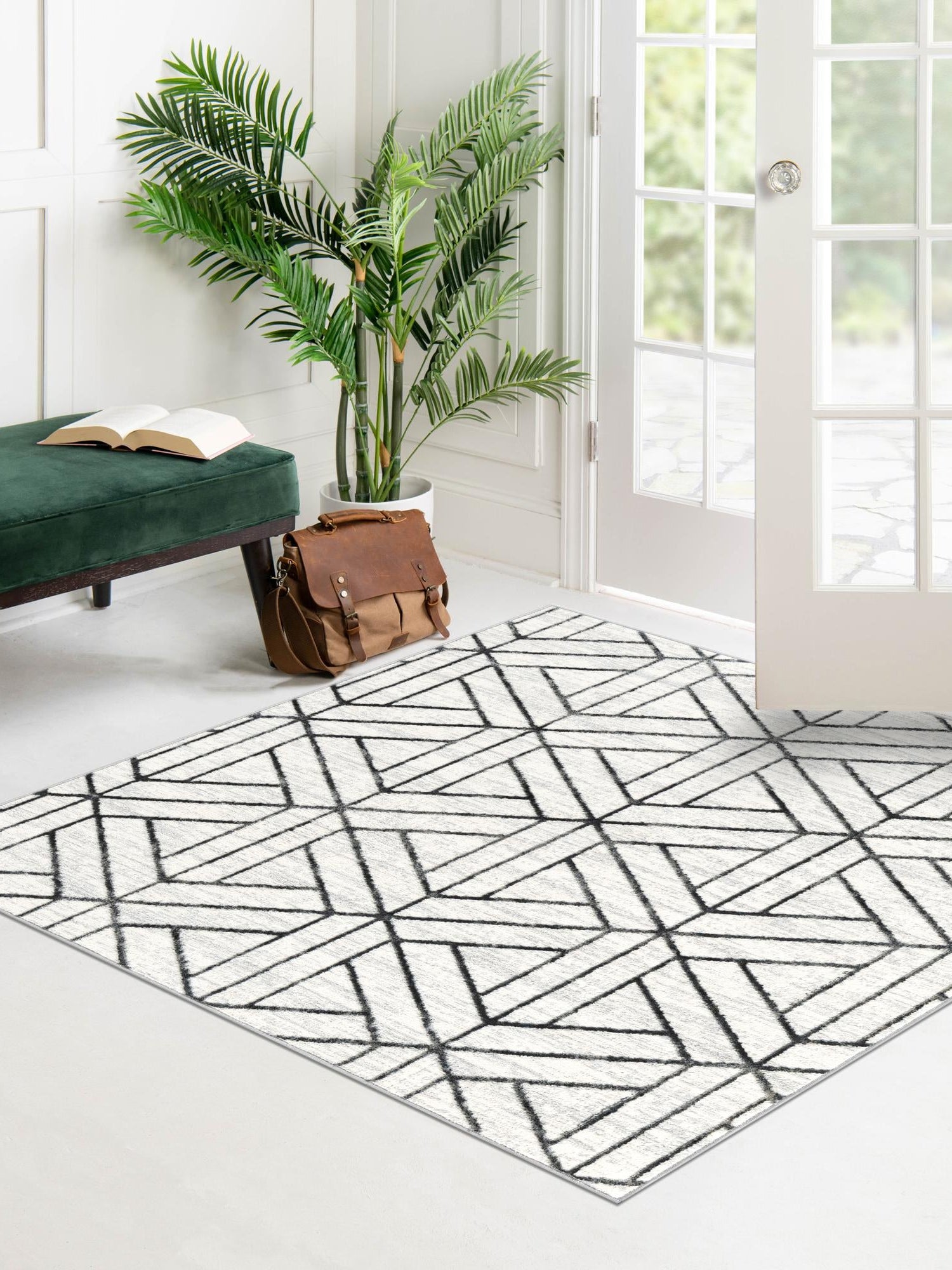 White 10' x 10' Matrix Trellis Square Area Rug 100% Polyester Geometric Pattern Modern Carpet for Living, Dining, Bedroom, Office for Sale at Rug Engine