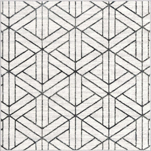 White 5' 3 x 5' 3 Matrix Trellis Square Area Rug 100% Polyester Geometric Pattern Modern Carpet for Living, Dining, Bedroom, Office for Sale at Rug Engine