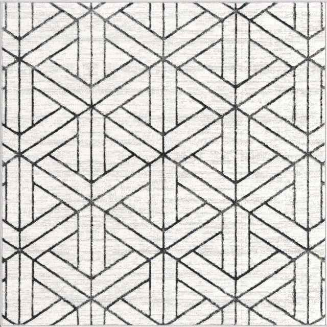 White 5' 3 x 5' 3 Matrix Trellis Square Area Rug 100% Polyester Geometric Pattern Modern Carpet for Living, Dining, Bedroom, Office for Sale at Rug Engine