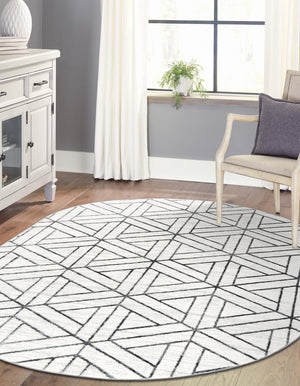 White 5' 3 x 8' Matrix Trellis Oval Area Rug 100% Polyester Geometric Pattern Modern Carpet for Living, Dining, Bedroom, Office for Sale at Rug Engine