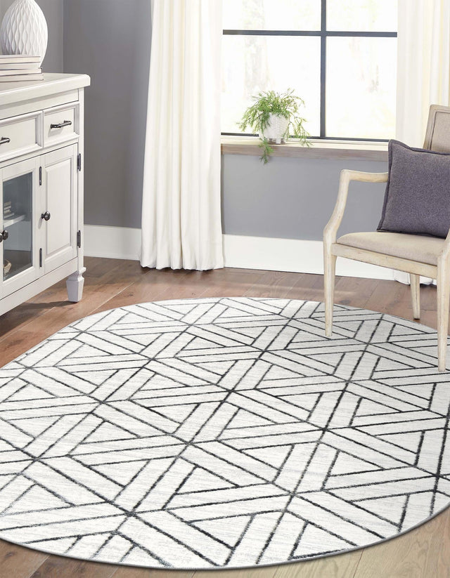 White 5' 3 x 8' Matrix Trellis Oval Area Rug 100% Polyester Geometric Pattern Modern Carpet for Living, Dining, Bedroom, Office for Sale at Rug Engine