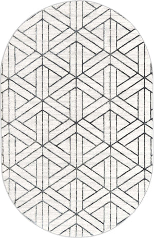 White 5' 3 x 8' Matrix Trellis Oval Area Rug 100% Polyester Geometric Pattern Modern Carpet for Living, Dining, Bedroom, Office for Sale at Rug Engine