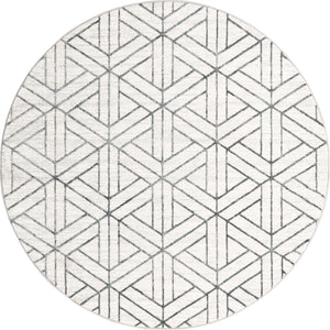 White 7' x 7' Matrix Trellis Round Area Rug 100% Polyester Geometric Pattern Modern Carpet for Living, Dining, Bedroom, Office for Sale at Rug Engine