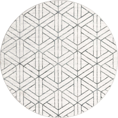 White 7' x 7' Matrix Trellis Round Area Rug 100% Polyester Geometric Pattern Modern Carpet for Living, Dining, Bedroom, Office for Sale at Rug Engine
