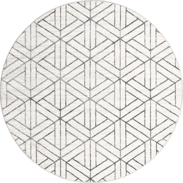 White 7' x 7' Matrix Trellis Round Area Rug 100% Polyester Geometric Pattern Modern Carpet for Living, Dining, Bedroom, Office for Sale at Rug Engine