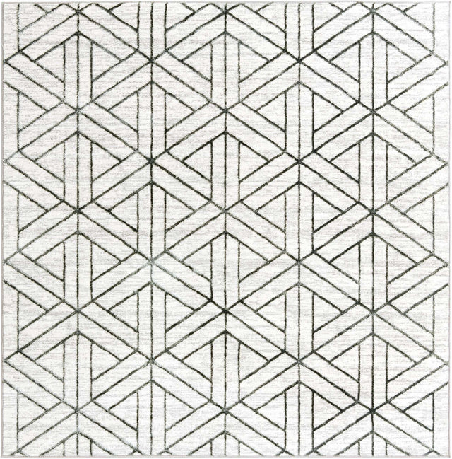 White 7' x 7' Matrix Trellis Square Area Rug 100% Polyester Geometric Pattern Modern Carpet for Living, Dining, Bedroom, Office for Sale at Rug Engine