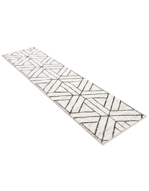 White 2' x 8' Matrix Trellis Runner Area Rug 100% Polyester Geometric Pattern Modern Carpet for Living, Dining, Bedroom, Office for Sale at Rug Engine