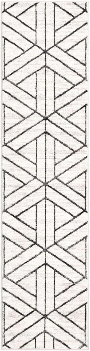 White 2' x 8' Matrix Trellis Runner Area Rug 100% Polyester Geometric Pattern Modern Carpet for Living, Dining, Bedroom, Office for Sale at Rug Engine