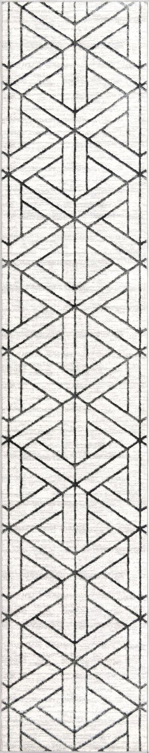 White 2' 7 x 13' Matrix Trellis Runner Area Rug 100% Polyester Geometric Pattern Modern Carpet for Living, Dining, Bedroom, Office for Sale at Rug Engine