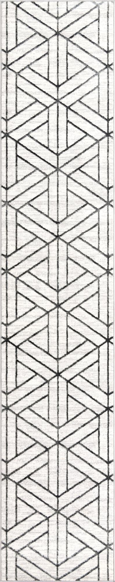 White 2' 7 x 13' Matrix Trellis Runner Area Rug 100% Polyester Geometric Pattern Modern Carpet for Living, Dining, Bedroom, Office for Sale at Rug Engine