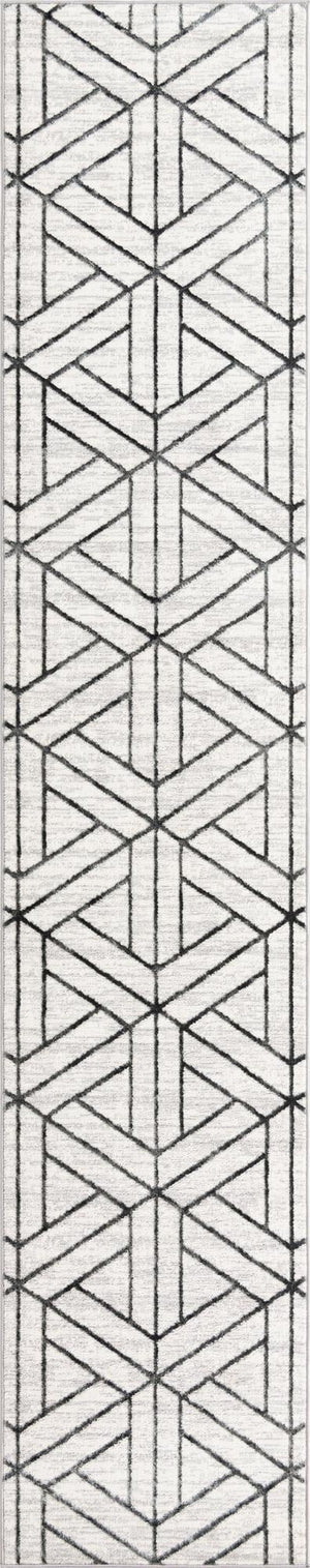White 2' 7 x 13' Matrix Trellis Runner Area Rug 100% Polyester Geometric Pattern Modern Carpet for Living, Dining, Bedroom, Office for Sale at Rug Engine
