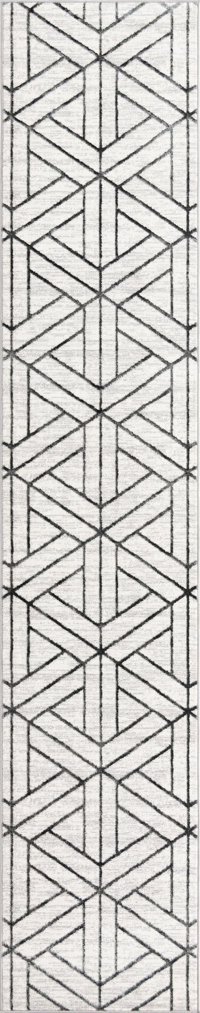 White 2' 7 x 13' Matrix Trellis Runner Area Rug 100% Polyester Geometric Pattern Modern Carpet for Living, Dining, Bedroom, Office for Sale at Rug Engine