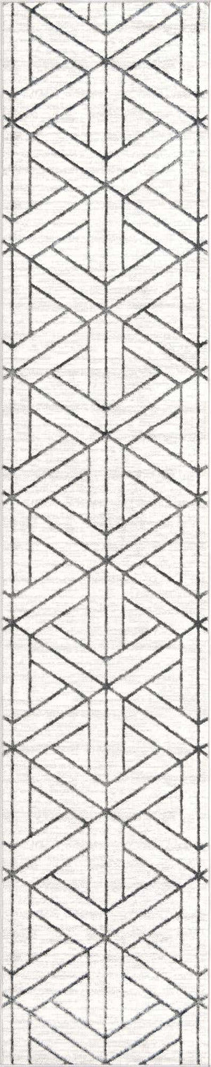White 2' 7 x 13' Matrix Trellis Runner Area Rug 100% Polyester Geometric Pattern Modern Carpet for Living, Dining, Bedroom, Office for Sale at Rug Engine