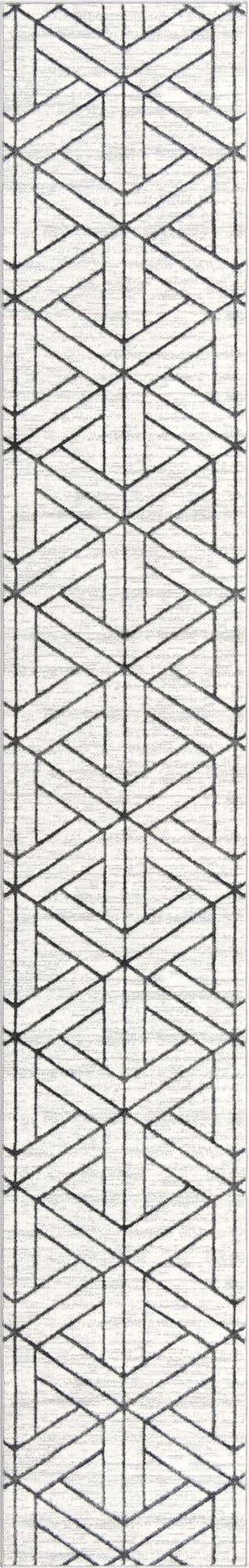 White 2' 7 x 16' 5 Matrix Trellis Runner Area Rug 100% Polyester Geometric Pattern Modern Carpet for Living, Dining, Bedroom, Office for Sale at Rug Engine