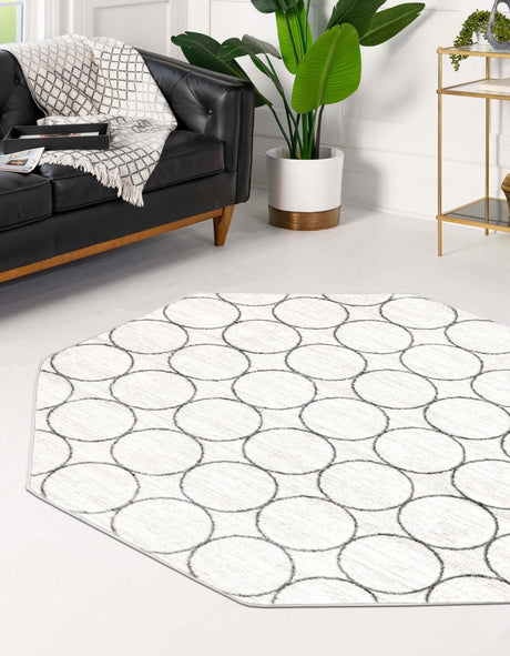 White 5' 3 x 5' 3 Matrix Trellis Octagon Area Rug 100% Polyester Geometric Pattern Modern Carpet for Living, Dining, Bedroom, Office for Sale at Rug Engine